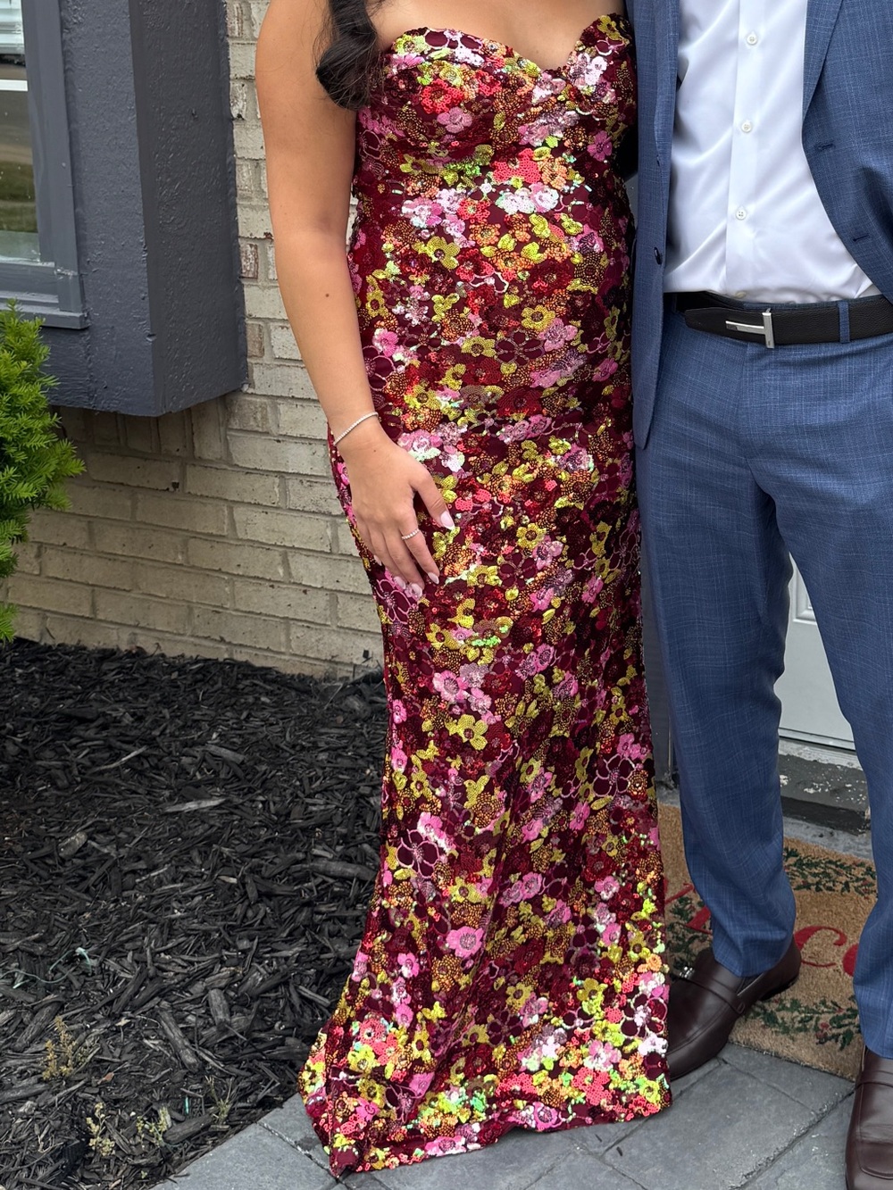 Fashion Nova Burgundy Floral Sequin Gown
